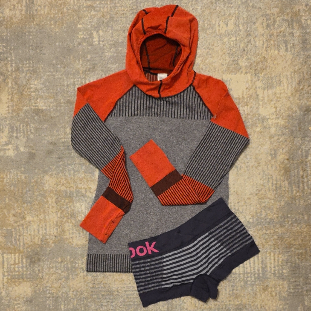 GapFit Orange and Gray Hoodie And Gray Reebok Shorts Set
